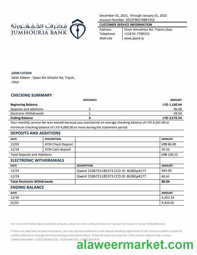Libya Jumhouria Bank statement